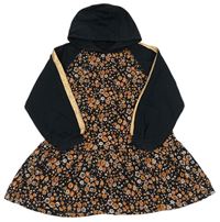 Černé květované teplákové šaty s kapucí Next