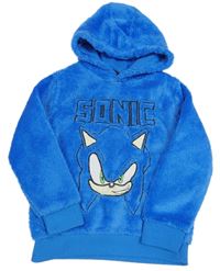Modrá chlupatá mikina se Sonicem a kapucí 