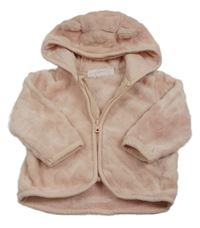 Světlerůžová plyšová propínací mikina se srdíčky a kapucí H&M