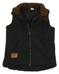 Černo-hnědá šusťákovo/manšestrová zateplená vesta F&F