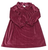 Tmavorůžové sametové třpytivé šaty s límečkem Tu