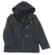 Tmavošedý pletený podšitý kabát s kapucí 