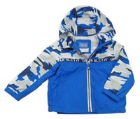 Modro-bílo-šedá šusťáková jarní bunda s army rukávy a kapucí C&A