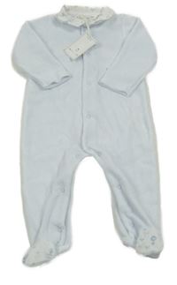 Nové - Světlemodrý sametový overal s límečkem s tučňáky 