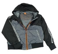 Tmavomodro-černá šusťáková jarní bunda s nápisy a kapucí Y.F.K.