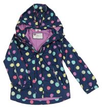Tmavomodro-barevná puntíkatá šusťáková jarní bunda s kapucí Topolino