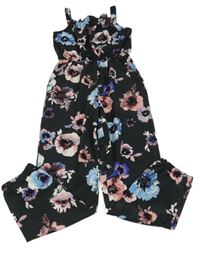 Černo-barevný květovaný kalhotový overal H&M