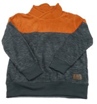 Šedo-oranžová melírovaná fleecová mikina s límcem Yigga