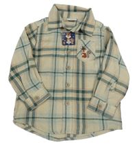 Nové - Béžovo-zelená kostkovaná košile s veverkou