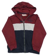 Vínovo-šedo-tmavomodrá propínací mikina s nápisem a kapucí H&M