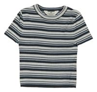 Bílo-šedomodro-světlemodré pruhované žebrované úpletové tričko H&M