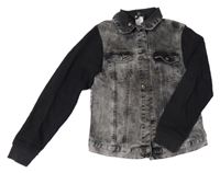 Šedo-černá riflová bunda s teplákovými rukávy &Denim 