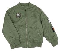 Khaki šusťákový zateplený bomber s nášivkami H&M