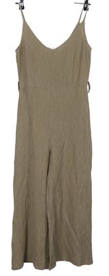 Dámský béžový muchlaný kalhotový culottes overal Primark 