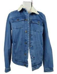 Nové - Pánská modrá riflová bunda s kožíškem Boohoo 