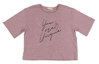 Růžové crop tričko s nápisem a kamínky Candy couture