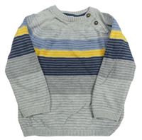 Šedo-modro-žlutý pruhovaný svetr H&M