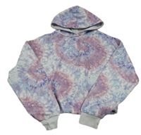 Fialovo-modro-růžová batikovaná crop mikina s kapucí zn. Primark