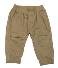 Béžové plátěné cuff kalhoty 