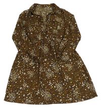 Hnědé vzorované šaty s kytičkami 