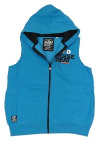 Azurová tepláková propínací vesta s nápisem a kapucí C&A