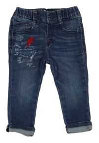 Tmavomodré slim rifle s nápisy ikks