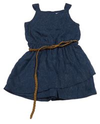 Tmavomodrý kraťasový třpytivý overal s páskem