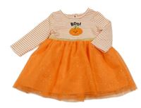 Oranžovo-bílé pruhované šaty s tylovou sukní a dýní Primark