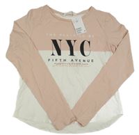 Nové - Růžovo-smetanové triko s nápisy H&M