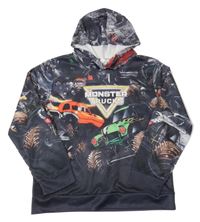 Černo-barevná mikina s monster truck a kapucí 