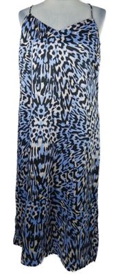 Dámské modro-černo-béžové vzorované saténové šaty Et Vous