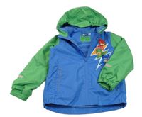 Modro-zelená šusťáková jarní bunda s obrázky a kapucí 