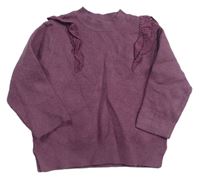 Fialový žebrovaný svetr s madeirou Zara