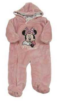 Světlerůžová chlupatá podšitá kombinéza s Minnie a kapucí Disney