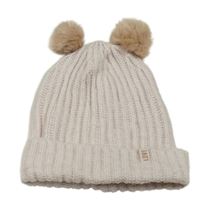 Světlerůžová žebrovaná čepice s nášivkou a bambulemi H&M