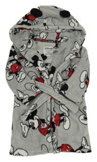 Šedý chlupatý župan s Mickeym a kapucí Disney