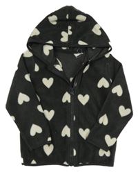 Antracitová fleecová propínací mikina se srdíčky a kapucí George