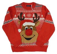 Červený vzorovaný svetr se sobem s bambulí Next