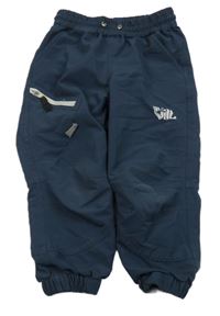 Tmavomodré šusťákové cuff kalhoty s nápisem