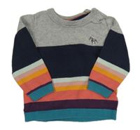 Šedo-tmavomodro-pruhovaný kašmírový svetr se zebrou Paul Smith