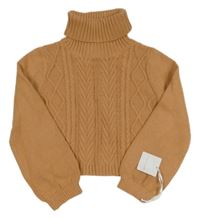 Nové - Karamelový vzorovaný crop svetrový rolák Tahari 