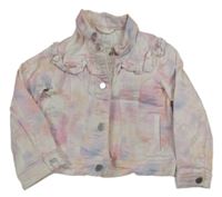 Světlerůžová batikovaná riflová bunda s volánky Next