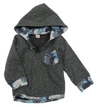 Černo-šedá melírovaná mikina s kapsou a kapucí