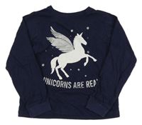 Tmavomodré pyžamové triko s jednorožcem Bluezoo