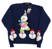 Nové - Tmavomodrý svetr s 3D sněhulákem 