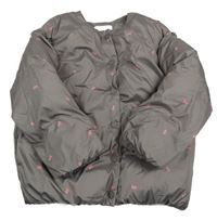 Hnědošedá šusťáková zateplená bunda s kytičkami