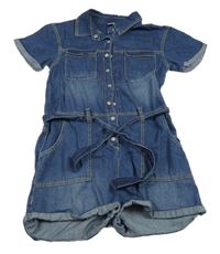 Tmavomodrý riflový kraťasový overal s páskem Next