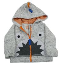 Šedá melírovaná propínací mikina se žralokem a kapucí F&F