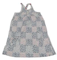 Bílo-tmavomodro-růžové květované bavlněné šaty 