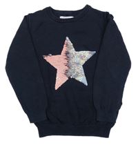 Tmavomodrý svetr s hvězdou z překlápěcích flitrů Primark